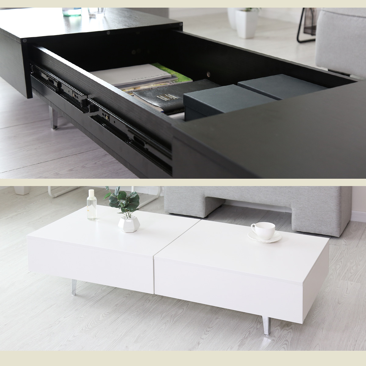 北欧デザインの収納付きローテーブル「ロストク」- シンプルで